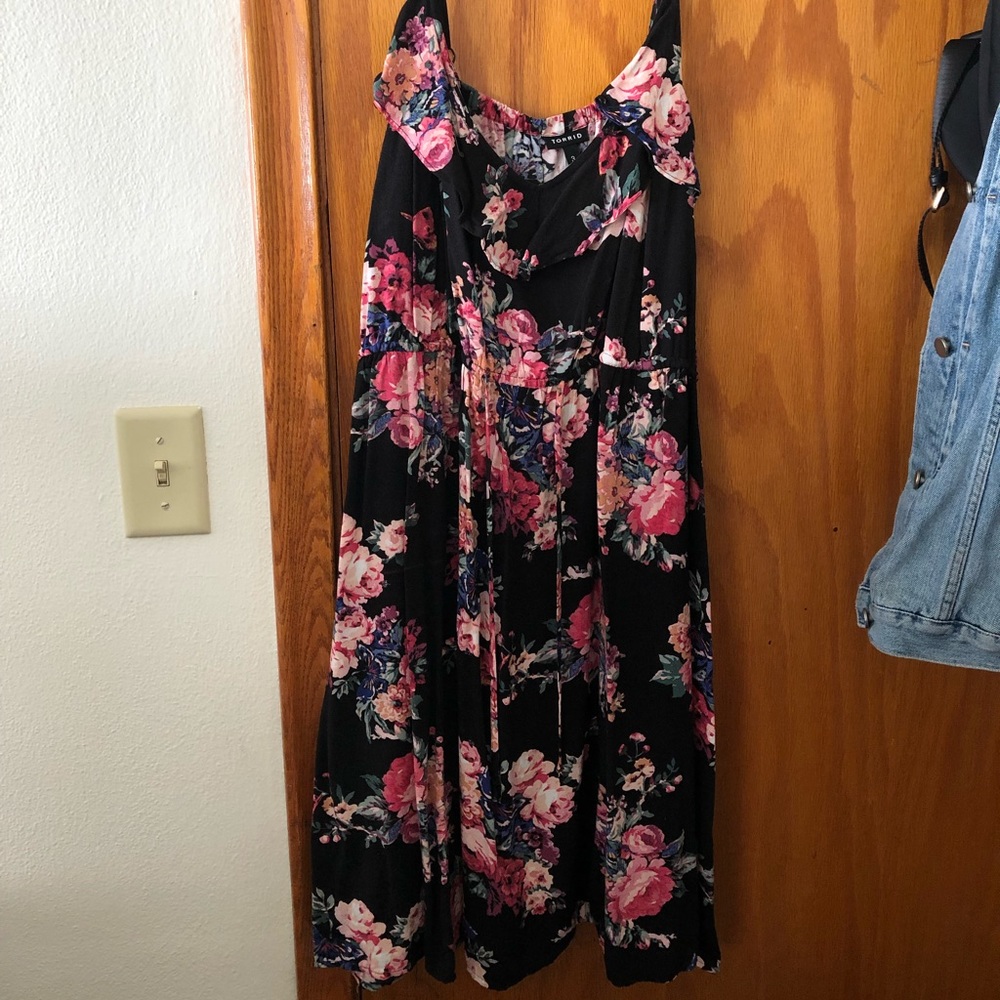 Floral Tank Dress with Ruffle Neckline
